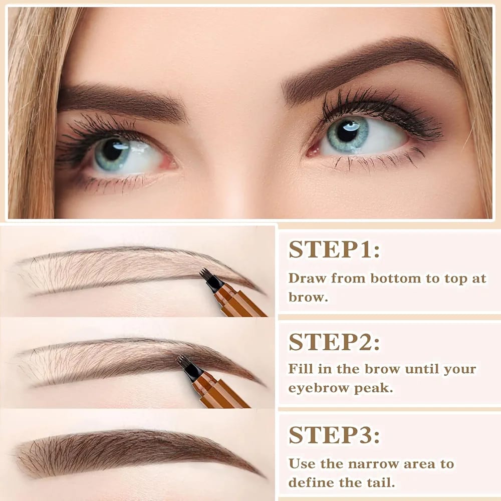 4-Point Tattoo Brow Pen – Eyebrow Pencil for Natural Look, Black | 4-Tip Tattoo Eyebrow Pen