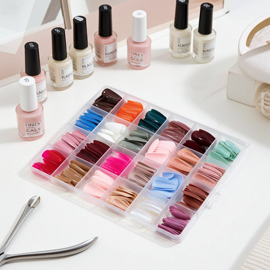 576 Pcs Reusable Fake Nails Set – Assorted Color Box for Girls | Long Lasting Artificial Nails